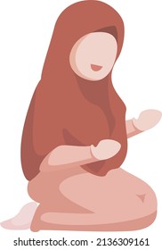 faceless moslem muslimah girl were sit and praying in flat design and red color