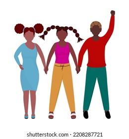 Faceless Multinational Protesters Standing Together On White Background For Black Lives Matter.