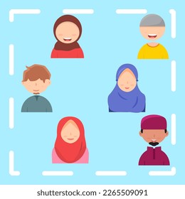 faceless muslim character illustration. three pairs of muslim avatars. cute muslim character. suitable for posters or other graphic design purposes.
