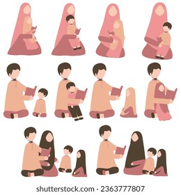 Faceless Muslim Family Reading Quran With Children