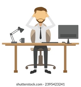 Empleado sin rostro sosteniendo la cabeza