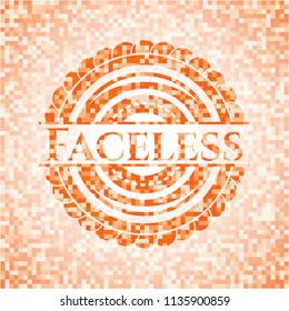Faceless orange mosaic emblem with background