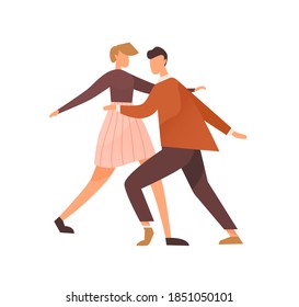 Faceless pair dancing lindy hop or boogie woogie. Cute man and woman enjoy party. Swing dancers couple of 1940s. Flat vector illustration isolated on white background