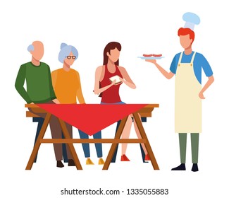faceless people barbecue table