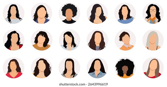 Faceless people characters female user profile avatar isolated set