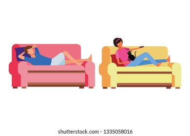 faceless people relax with cat living room