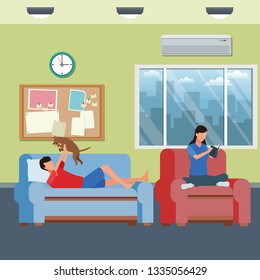 faceless people relax with dog living room