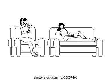 faceless people relax and eating living room