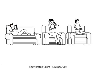 faceless people relax living room