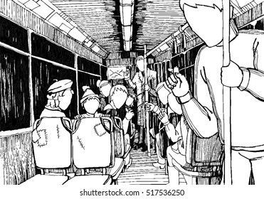 Faceless people with tickets to ride the bus