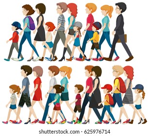 Pessoas sem rosto andando na ilustração de grupo