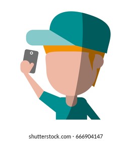 faceless person using smartphone icon image 