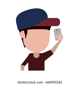 faceless person using smartphone icon image 