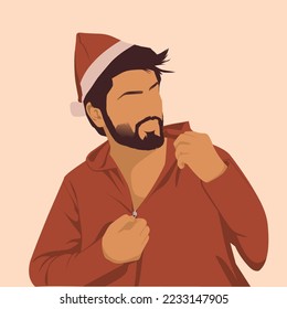 Faceless person vector minimalistic illustration Christmas theme. Unique, simple and elegant flat design concept, isolated to color background