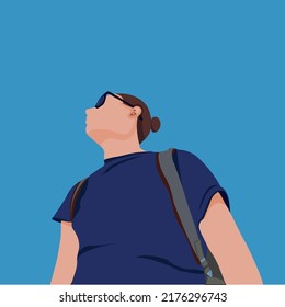 Faceless portrait. Minimalism. Young man with glasses