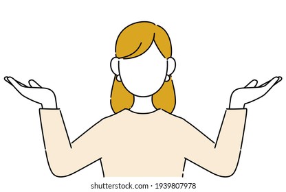 Faceless pose illustration, career woman's upper body, hand-up