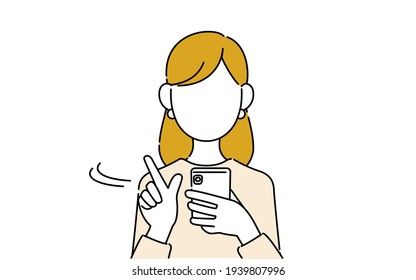 Faceless pose illustration, career woman's upper body, what to look for on a smartphone