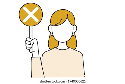 Faceless pose illustration, career woman's upper body, showing incorrect answer