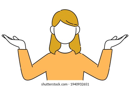 Faceless pose illustration, female student's upper body, hand up