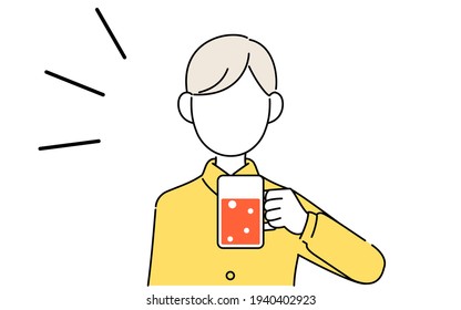 Faceless pose illustration, male student's upper body, beer on the way home from work