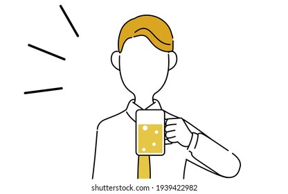 Faceless pose illustration, office worker's upper body, beer on the way home from work