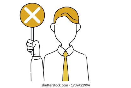 Ilustración de pose sin rostro, cuerpo superior del trabajador de oficina, mostrando respuesta incorrecta