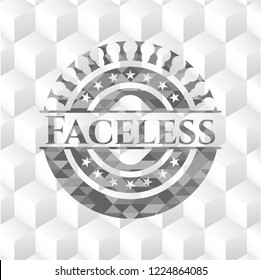 Faceless realistic grey emblem with cube white background