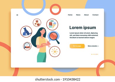Faceless sad woman suffering from allergy isolated flat vector illustration. Cartoon female character scratching skin with strong eczema. Disease and itching concept