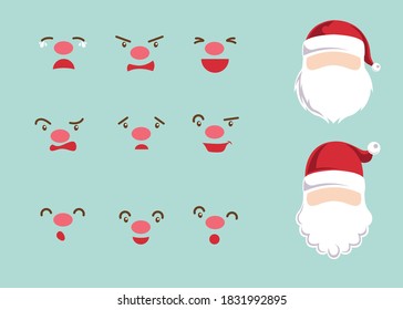 Faceless santa claus and different faces with emotions