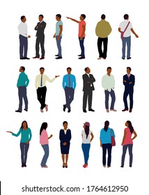 Faceless standing people vector illustration set (black people)