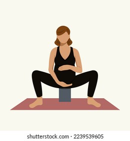 Vektorgrafik ohne Gesichtsstil, die eine schwangere Frau darstellt, die Yoga macht