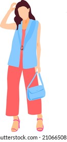 Faceless vector illustration of girl wearing various fashionable dresses, in various sitting and standing pose 