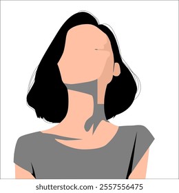 Faceless vector in potrait illustration. Faceless young woman in grey dress with transparent background.