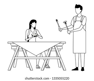 faceless woman barbecue food chef in black and white