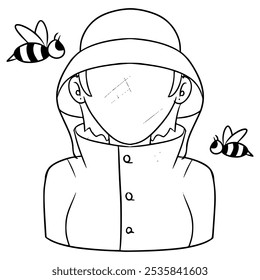 faceless woman beekeeper illustration hand drawn outline vector