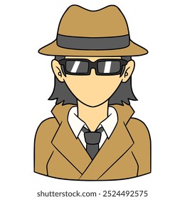 faceless woman detective illustration hand drawn isolated vector