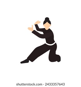 Faceless woman doing Silat vector illustration on white background. A female martial arts athlete. 
