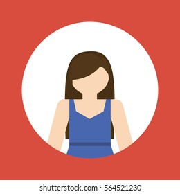 faceless woman emblem within round colored frame icon image vector illustration design 