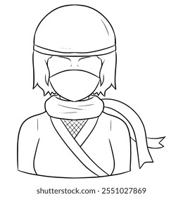 mulher sem rosto ninja ilustração desenhado à mão esboço vetor