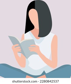 Faceless Woman Reading Book Vector Illustration Flat Simple