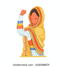 Faceless Woman Showing Her Strong Arm on White Background.