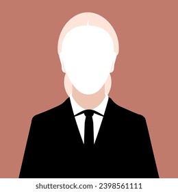 Faceless woman in a suit avatar. Human female anonymous portrait front view. Unknown woman in a formal cloth with tie. Media admin person simple profile. Social network user. Vector