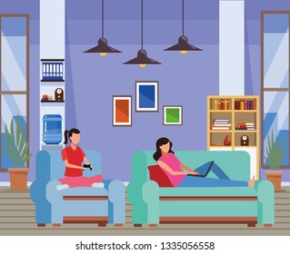 faceless women playing videogames living room
