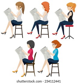 Faceless women reading on a white background 