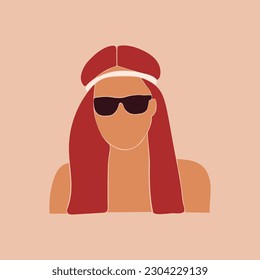 Faceless women with red hair in sunglasses. Flat vector illustration. EPS 10