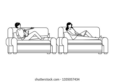 faceless women relax living room in black and white