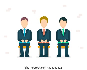 Faceless workers sitting on a chair, icons of men, different poses, hairstyles. Vector illustration