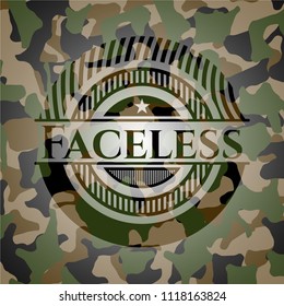 Faceless written on a camouflage texture
