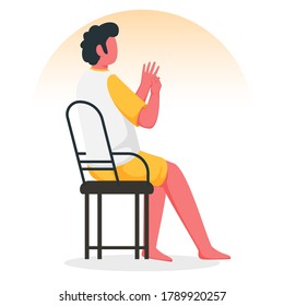 Faceless Young Boy Doing Acupressure Hand Massage At Chair.
