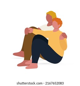 Faceless Young Boys Hugging In Sitting Pose.